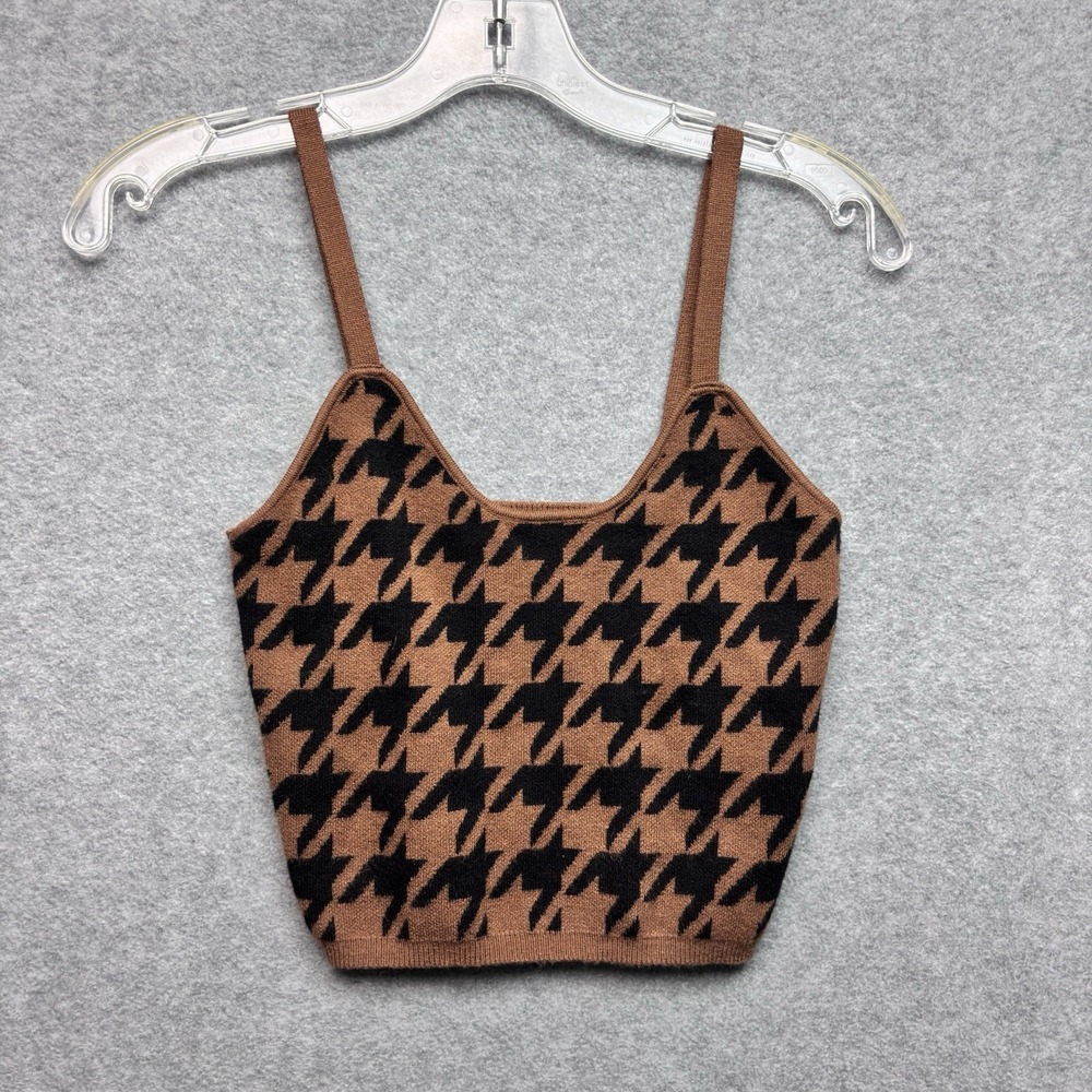 Altar'd State Houndstooth Sweater Tank Top Brown XS Layering Preppy Festival